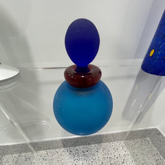 Signed Franco Moretti Scavo blown glass perfume decanter Italy - Blue - Picture 1 of 5